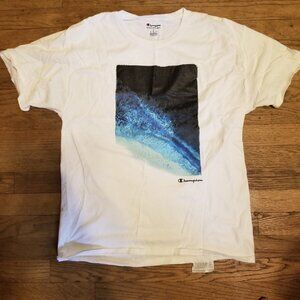 Champion White T-Shirt with Blue Graphic
